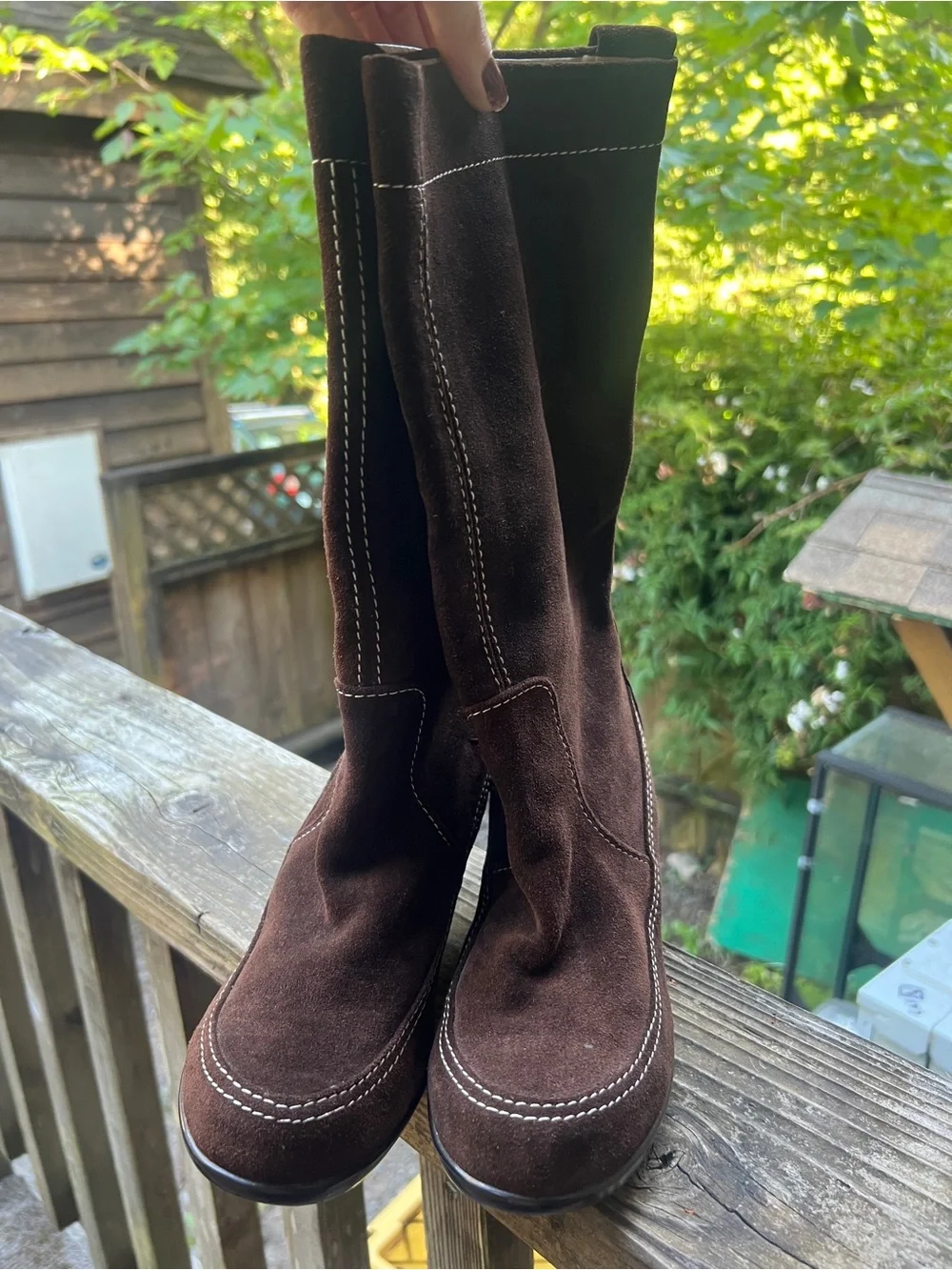 Crocs Brown Genuine Suede Leather Mid-Calf Boots with Contrast Stitching - Picture 4 of 9